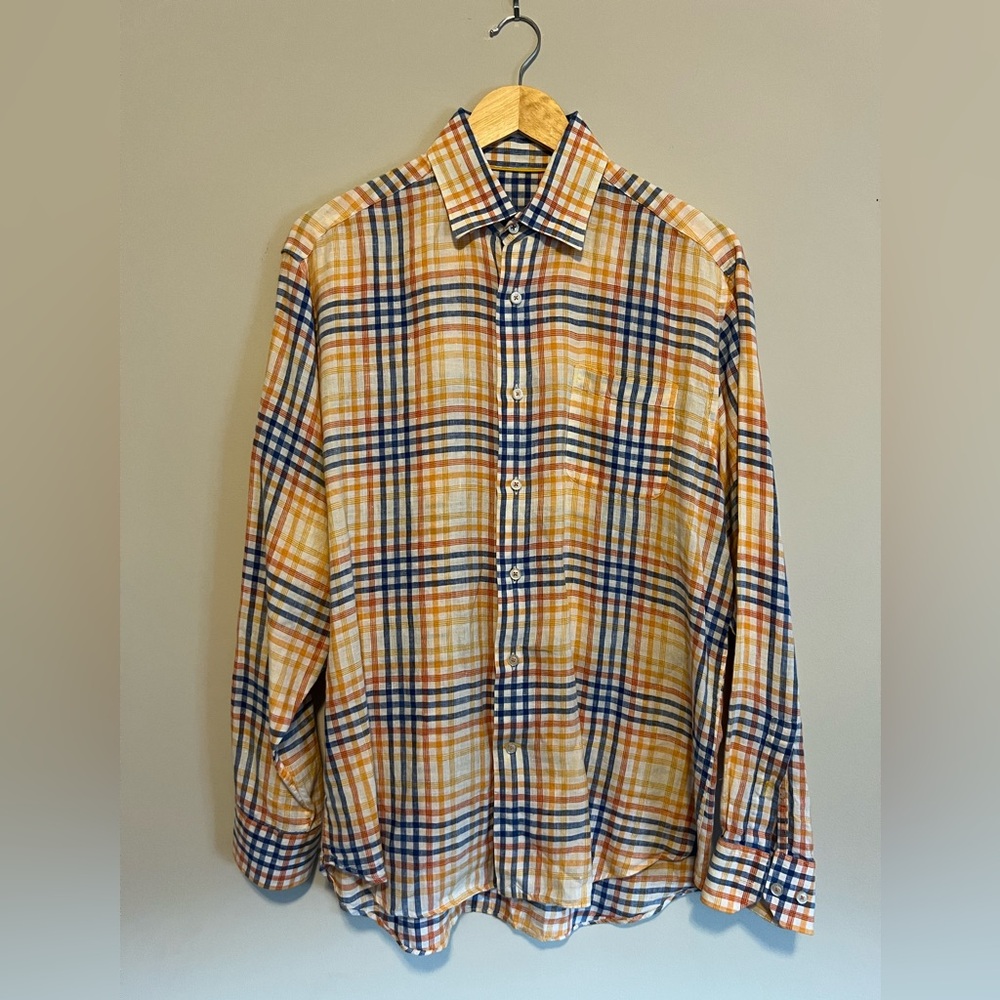 Robert Talbott Anderson Wide Spread Collar Check Design L/S Shirt sz M